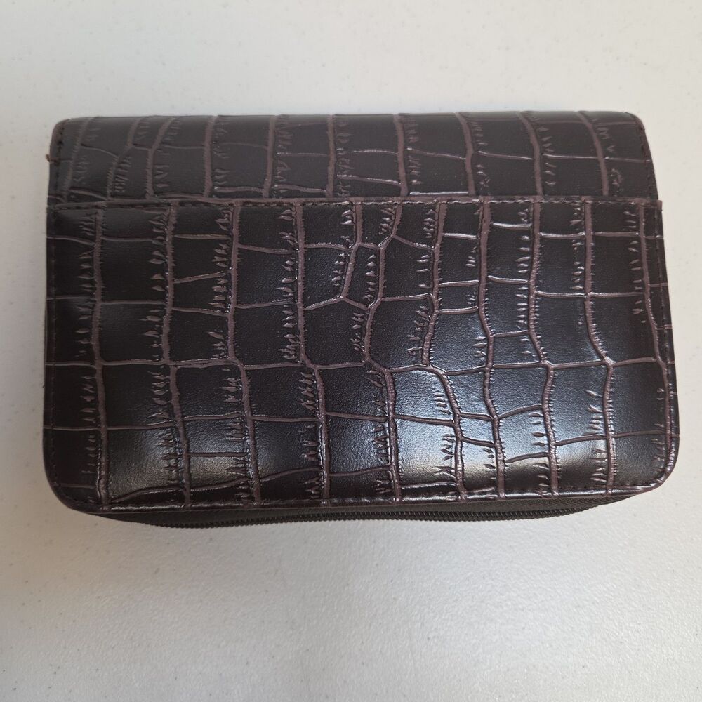 Mundi Mundex Personal Daily Planner Organizer Note Pad Brown Croc Embossed Zip